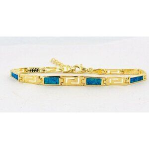 Vintage Estate Gold Over Sterling Silver 925 Blue Opal Inlay Bracelet 6.5”